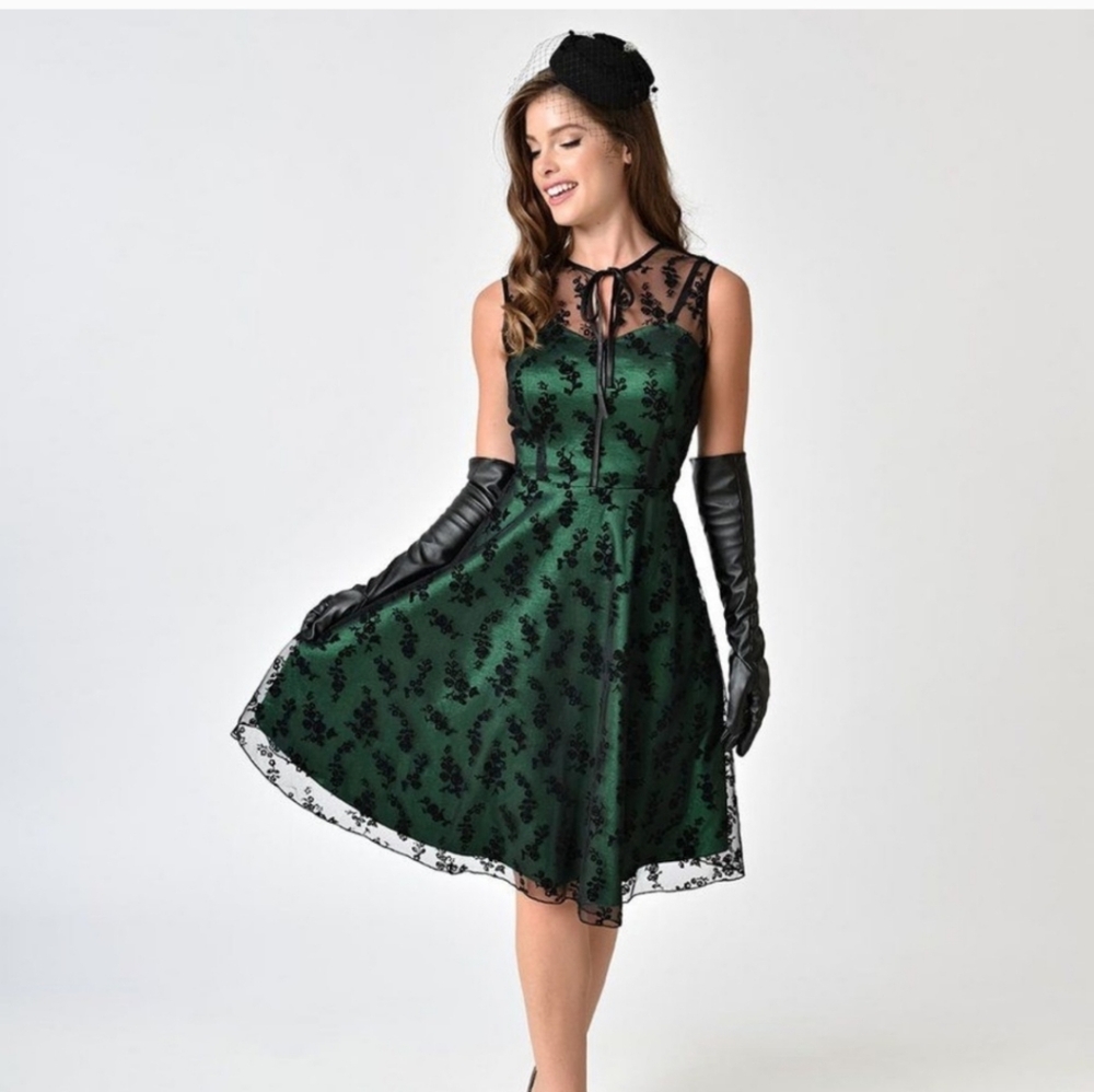 Voodoo Vixen Lace Green Flare Dress Size Medium